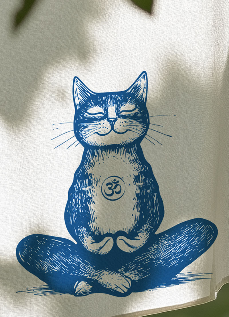 Geschirrtuch aus Halbleinen / Leinen - Yoga Katze